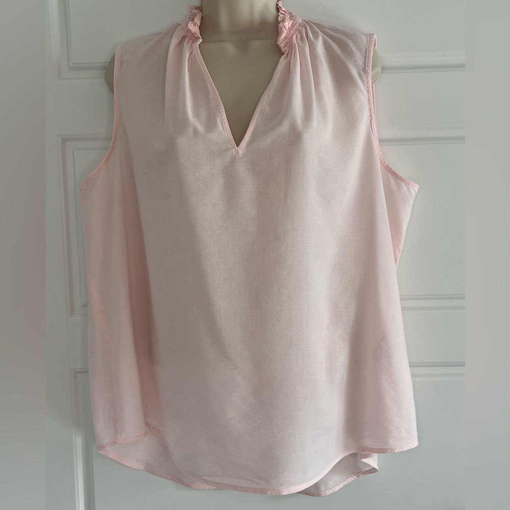 ON 34th Dogwood Pink Sleeveless V Neck Sheer Blouse Top Ruffle Feminine Size XL